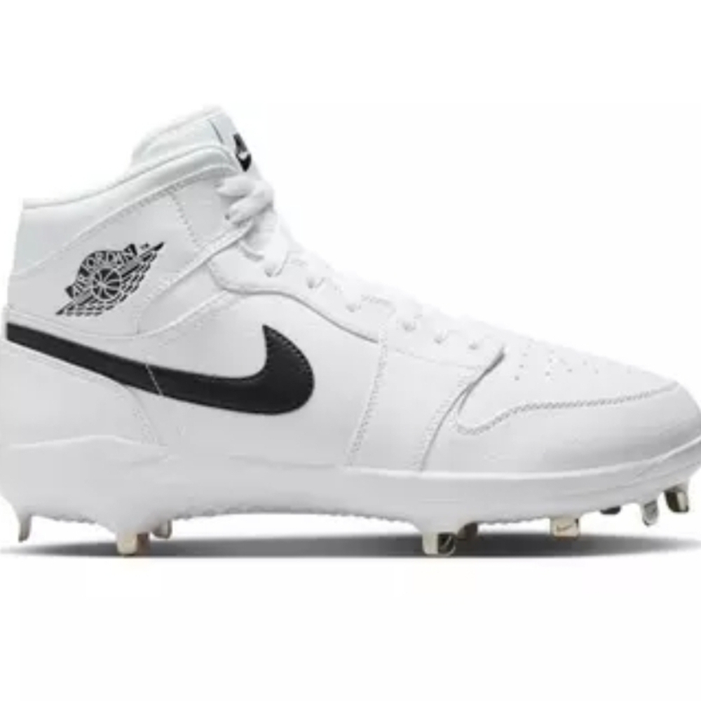 Nike White and Black Mid-Top Football Cleat